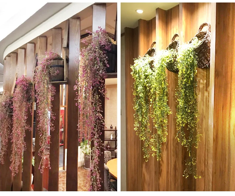 75cm 5 Forks Artificial Vine Fake Plants Rattan Wall Hanging Leaves Plastic Golden Bell Willow Branch For Home Garden Room Decor