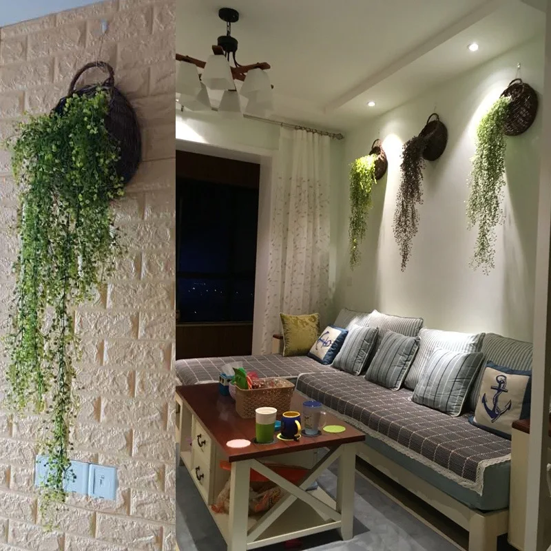 75cm 5 Forks Artificial Vine Fake Plants Rattan Wall Hanging Leaves Plastic Golden Bell Willow Branch For Home Garden Room Decor