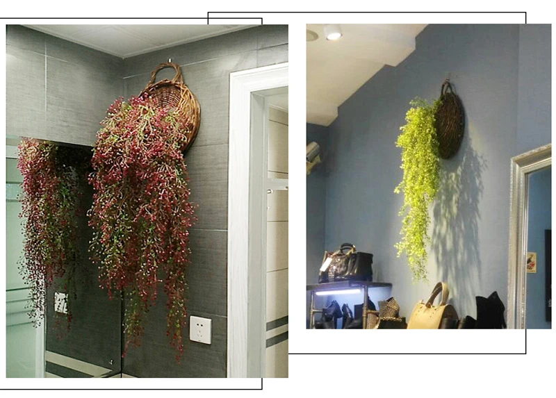 75cm 5 Forks Artificial Vine Fake Plants Rattan Wall Hanging Leaves Plastic Golden Bell Willow Branch For Home Garden Room Decor