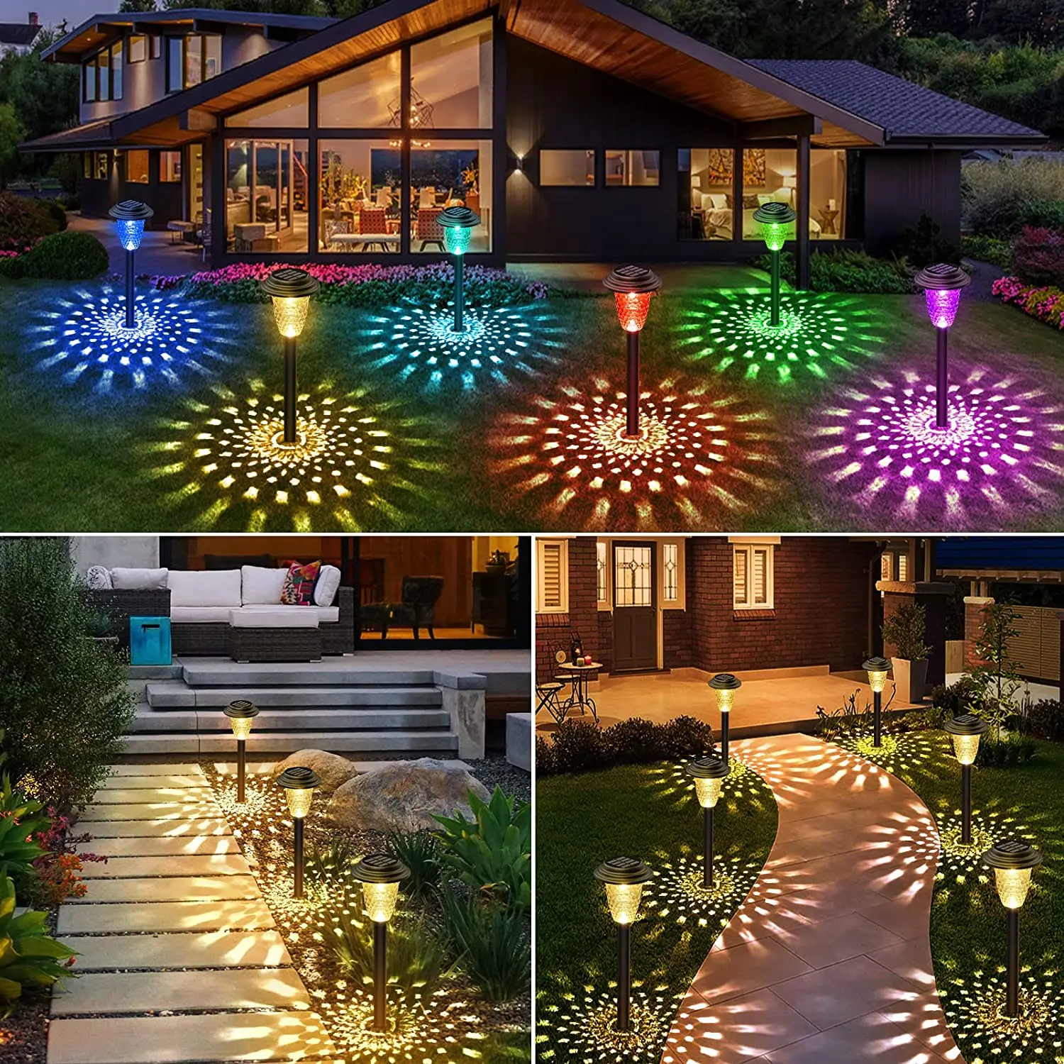 Alternative view of Solar Pathway Lights Bright RGB Color Changing/Warm White Outdoor Waterproof Garden Lamp Powered Landscape Path Lights for Yard