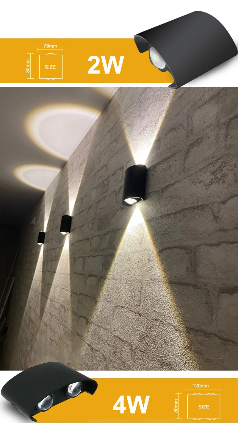 Aluminum LED Wall Lamp Waterproof IP65 Outdoor Garden Lights 8W 12W Interior Wall Light for Bedroom Living Room Stairs Lighting