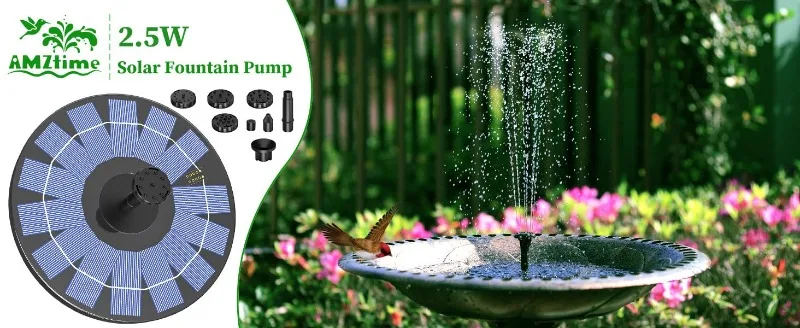 1W/1.5W/2.5W Outdoor Solar Fountain Suitable for Garden Pond Solar Fountain Pump Kit with 6 Nozzles for Garden Decoration