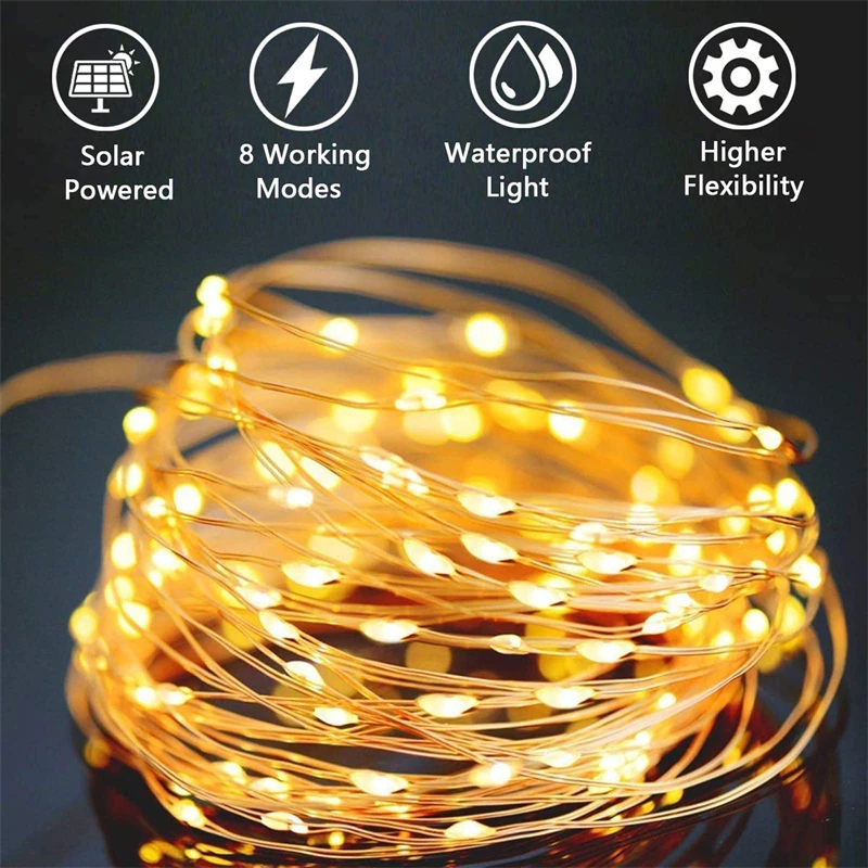 Alternative view of 7m/12m/22m/32m/52m/102m LED Solar String Light Outdoor Garden Fairy Lights 1000 Leds Waterproof Lamp for Christmas Party Decor