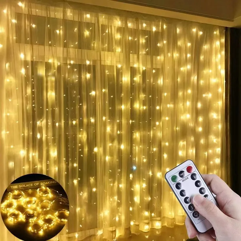 Alternative view of LED Curtain String Lights Christmas Garland Decor Fairy Light 8 Modes USB Remote Control Wedding Holiday Party for Bedroom Home