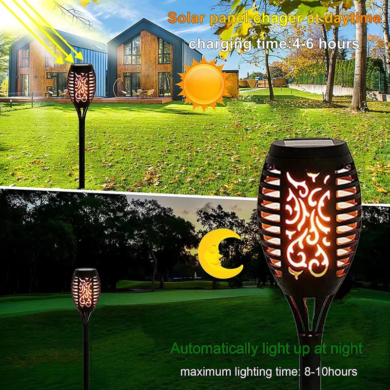 1/2/4PCS Solar Flame Lights Outdoor Waterproof Flame Flickering Lamp LED Garden Decoration Lighting Torch Auto On/Off Path Light