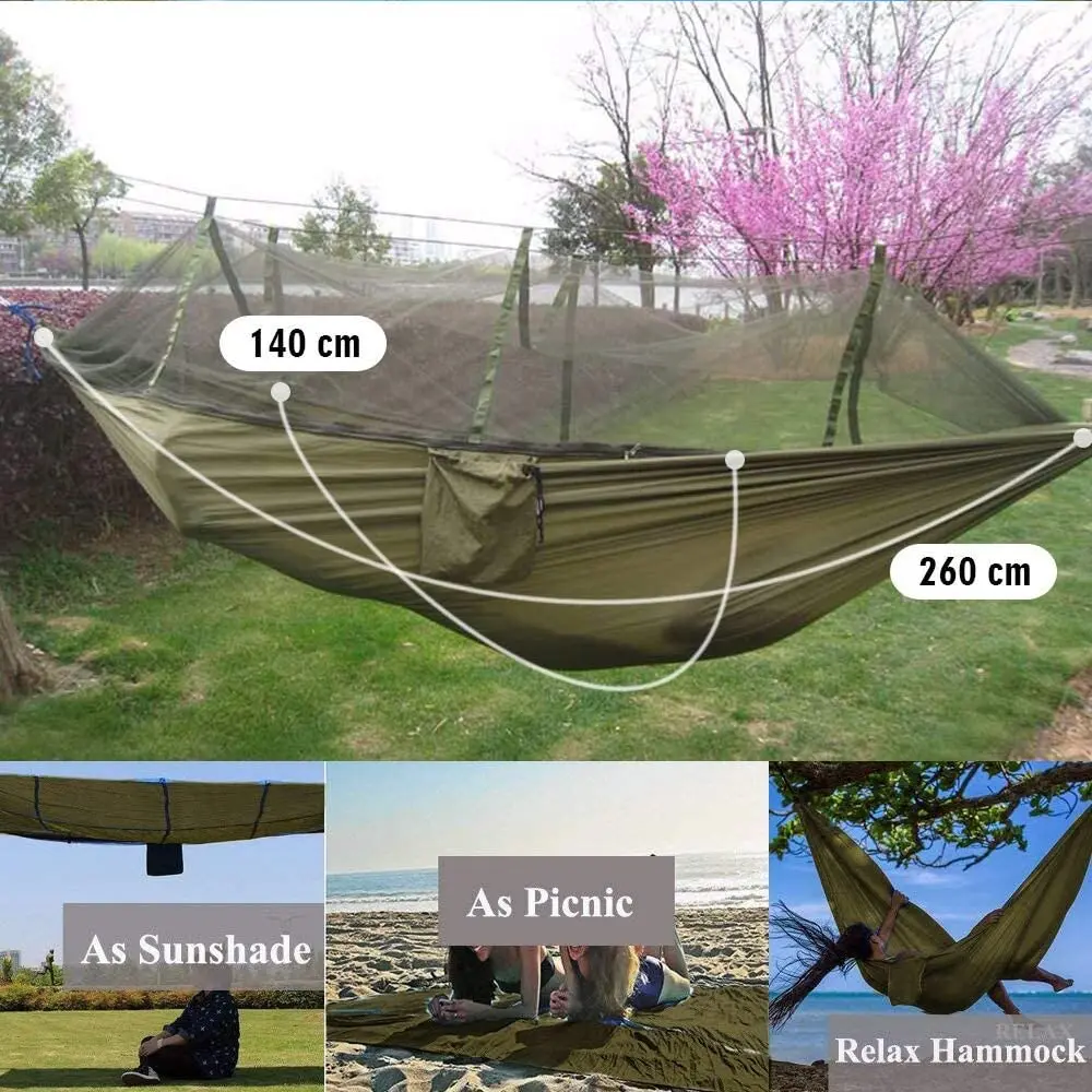 Alternative view of 2 Person Camping Garden Hammock With Mosquito Net Outdoor Furniture Bed Strength Parachute Fabric Sleep Swing Portable Hanging