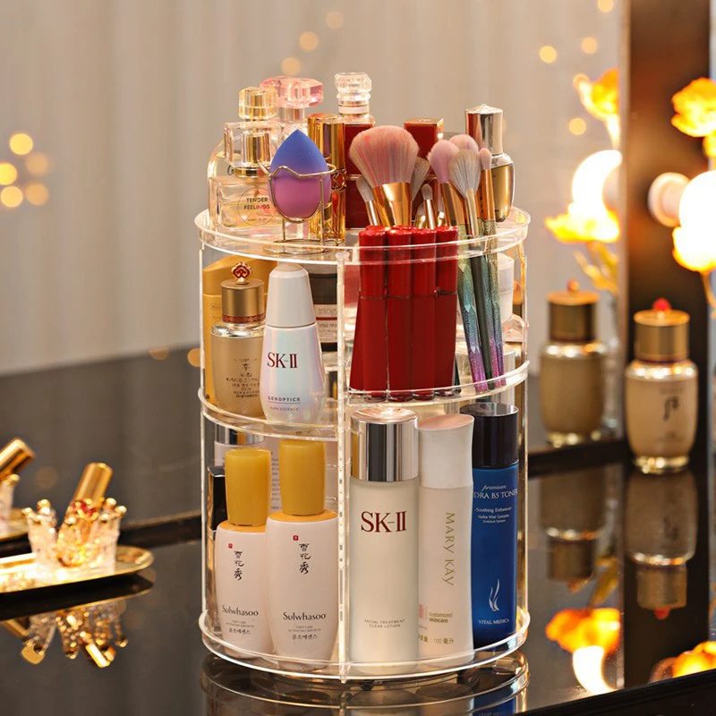 Alternative view of 360 Degree Rotating Cosmetic Storage Rack Adjustable Layer Cosmetic Storage Rack With Slot Top Rotating Skincare Device