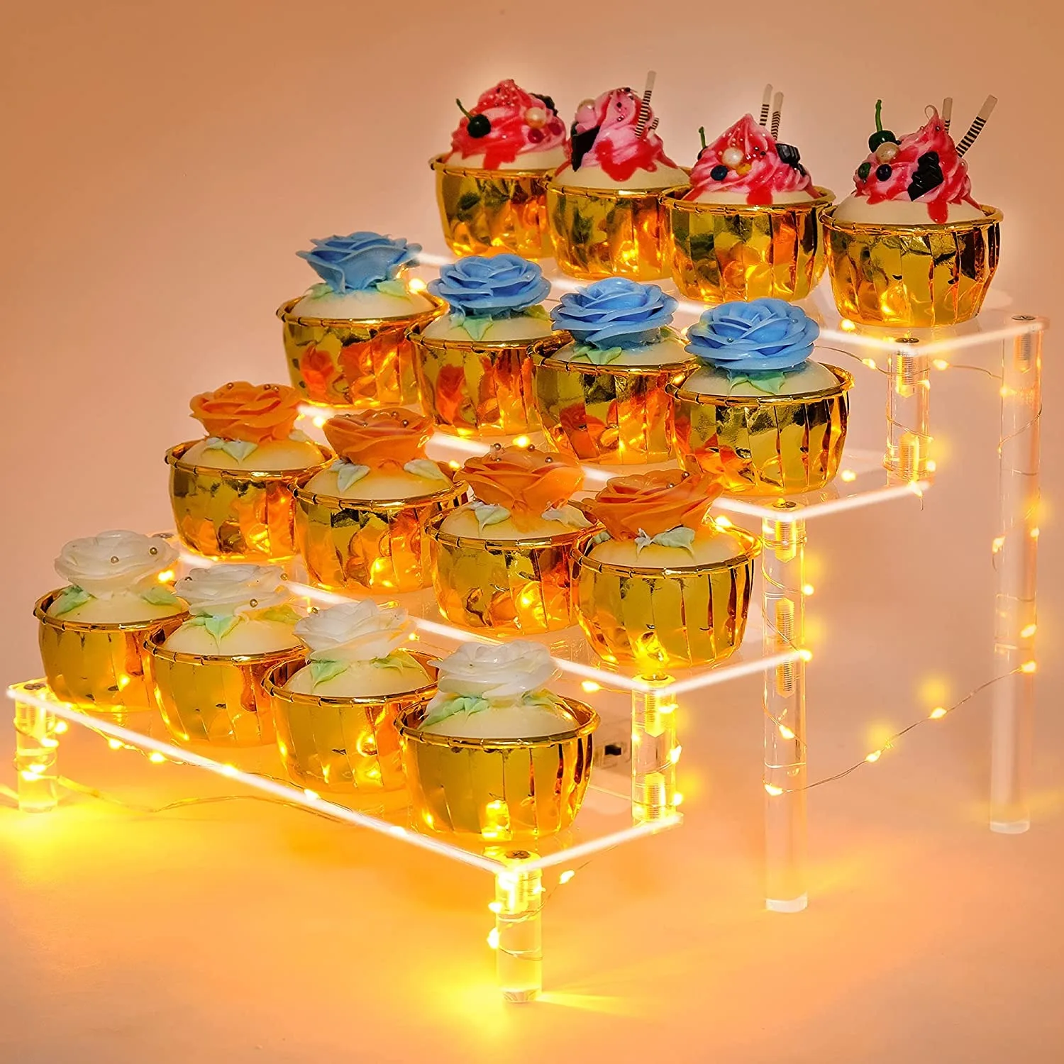 Alternative view of 1-5 Tier Acrylic Display Stand Clear Display Riser Rack for Cupcake Perfume Doll Décor Organizer Amiibo Funko POP Figures DC05