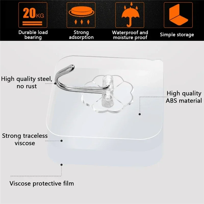 Strong Self Adhesive Wall Hooks Hangers Key Holder Towel Holder Bathroom Organizer Rack Kitchen Transparent Adhesive Wall Hooks