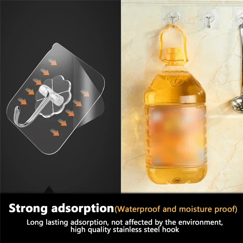 Strong Self Adhesive Wall Hooks Hangers Key Holder Towel Holder Bathroom Organizer Rack Kitchen Transparent Adhesive Wall Hooks