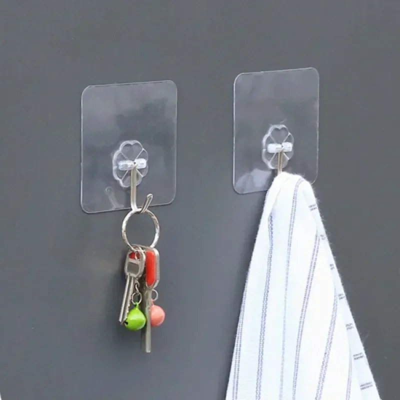 Strong Self Adhesive Wall Hooks Hangers Key Holder Towel Holder Bathroom Organizer Rack Kitchen Transparent Adhesive Wall Hooks