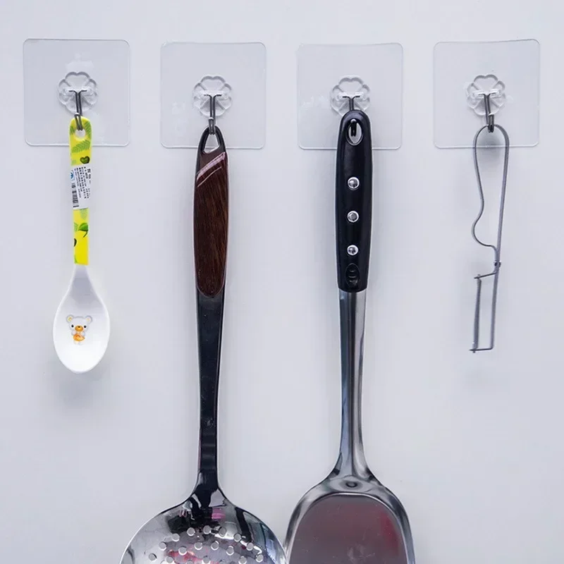 Strong Self Adhesive Wall Hooks Hangers Key Holder Towel Holder Bathroom Organizer Rack Kitchen Transparent Adhesive Wall Hooks