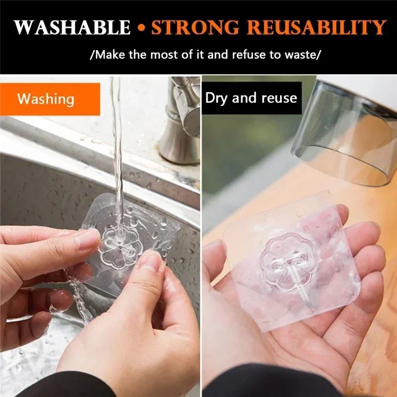 Strong Self Adhesive Wall Hooks Hangers Key Holder Towel Holder Bathroom Organizer Rack Kitchen Transparent Adhesive Wall Hooks
