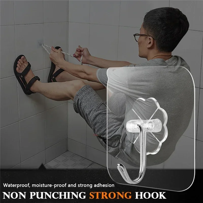 Strong Self Adhesive Wall Hooks Hangers Key Holder Towel Holder Bathroom Organizer Rack Kitchen Transparent Adhesive Wall Hooks