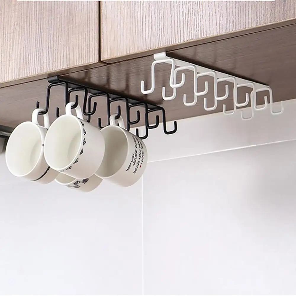 Double-row Hooks Hanging Cup Holder Multifunctional Household Punch-free Wall Bathroom Kitchen Cabinet Storage Rack