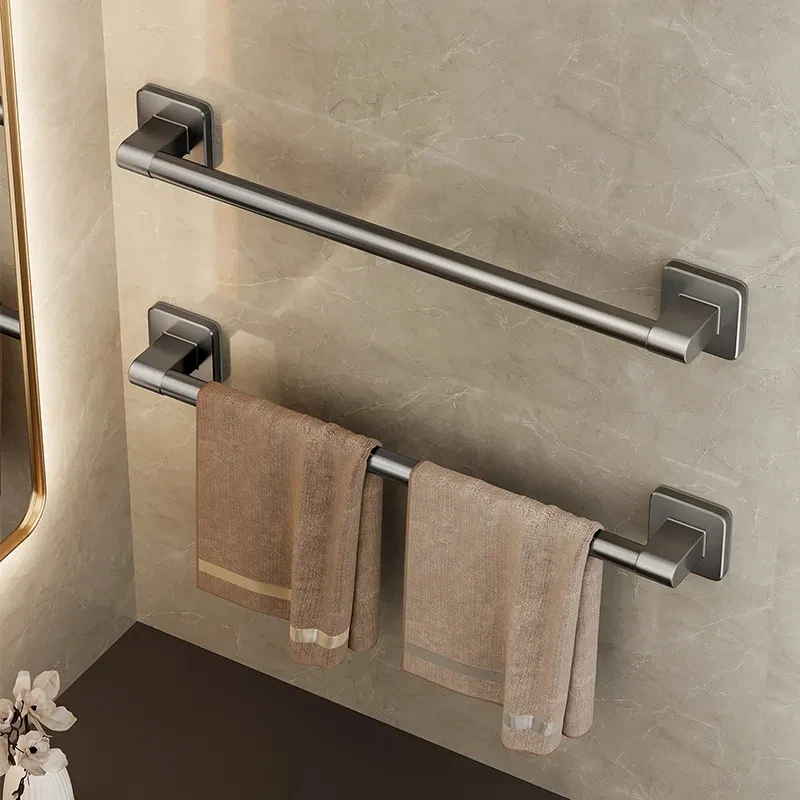 Alternative view of Non perforated suction cup wall mounted towel rack, bathroom storage rack, bathroom horizontal bar towel rack