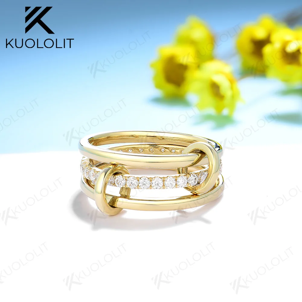Alternative view of Kuololit Lab Grown Diamonds Rings for Women Men Solid 18K 14K 10K Gold Connect 3 Rings Wedding Band for Anniversary Engagement