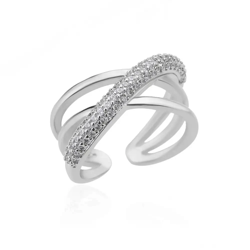 Zircon Double Cross Shape Rings For Women Gold Plated Stainless Steel Cross Ring Luxury Wedding Couple Aesthetic Jewerly Gift