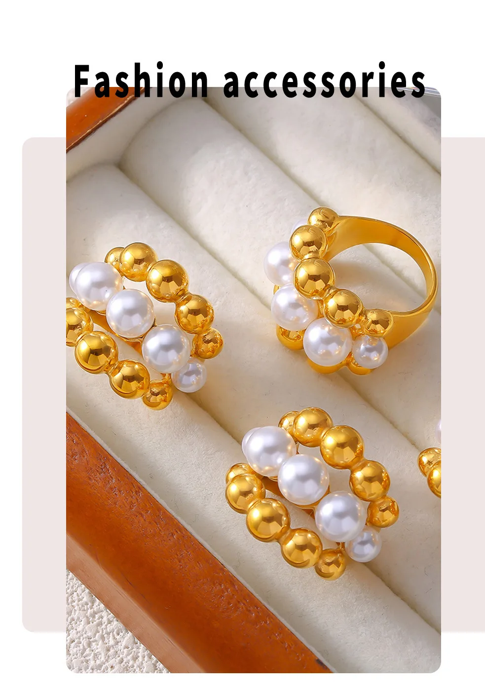 Elegant Inlaid Shell Beads Rings For Women Stainless Steel 18K Gold Plated Waterproof Women's Large Rings Luxury Woman Jewelry