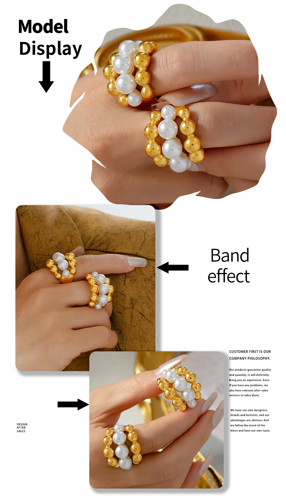 Elegant Inlaid Shell Beads Rings For Women Stainless Steel 18K Gold Plated Waterproof Women's Large Rings Luxury Woman Jewelry