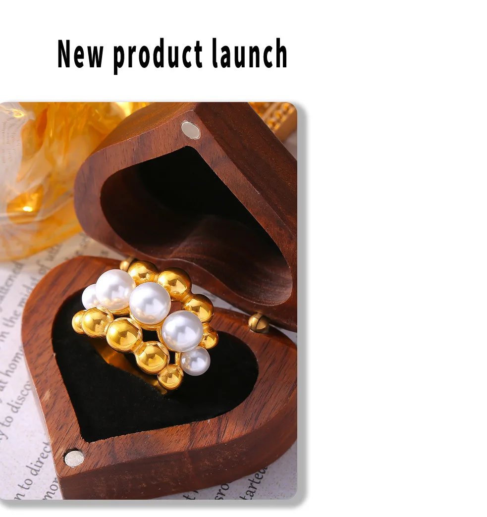 Elegant Inlaid Shell Beads Rings For Women Stainless Steel 18K Gold Plated Waterproof Women's Large Rings Luxury Woman Jewelry