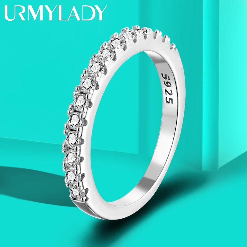 URMYLADY 925 Sterling Silver White Gold Round Excellent Cut Moissanite Ring for Girls Cocktail Jewelry