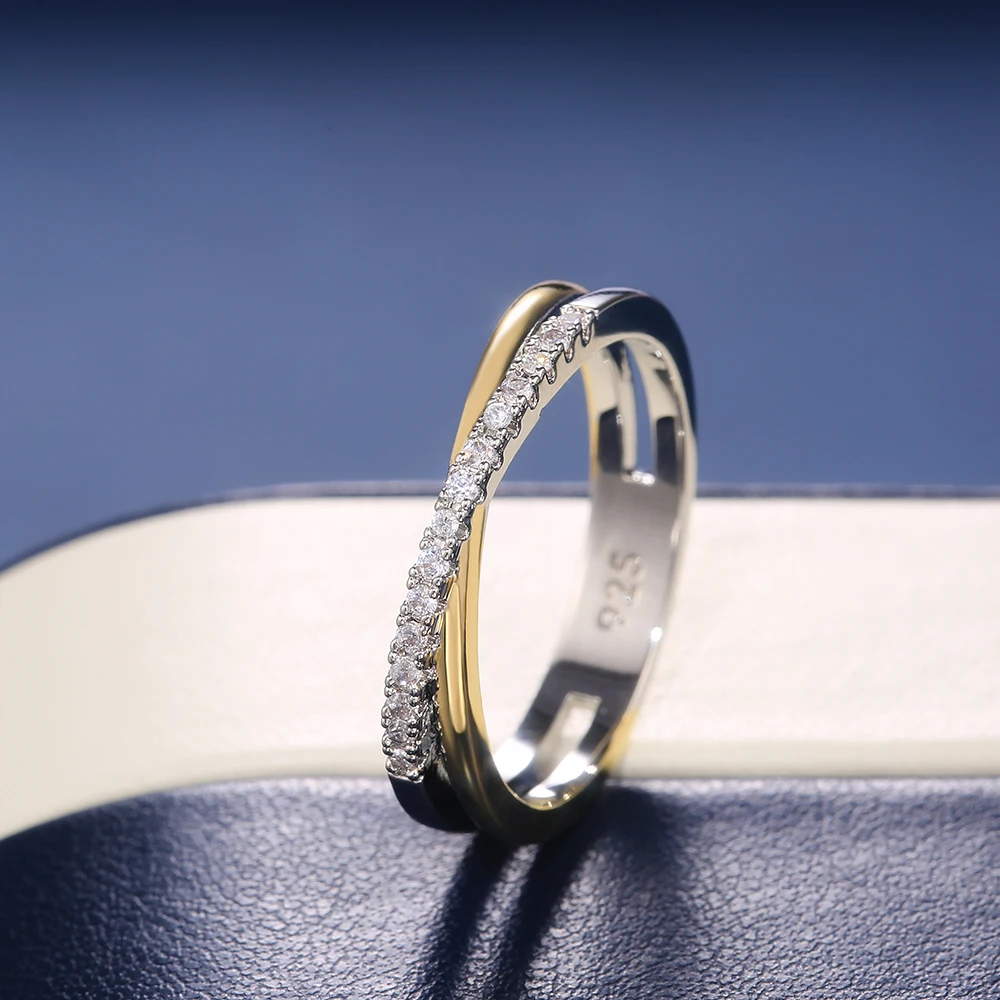 Alternative view of Huitan Classic Simple X Shape Cross Women Ring Luxury CZ Stone Mix Metal Color High Quality Wedding Ring Daily Versatile Design