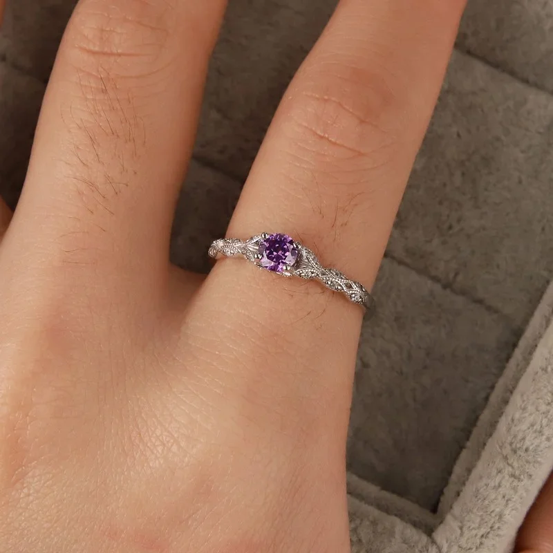 Alternative view of Sterling Silver Light Luxury Style Amethyst Zirconia Women's Ring in Europe and America Simple Fashion Gem Temperament Ring