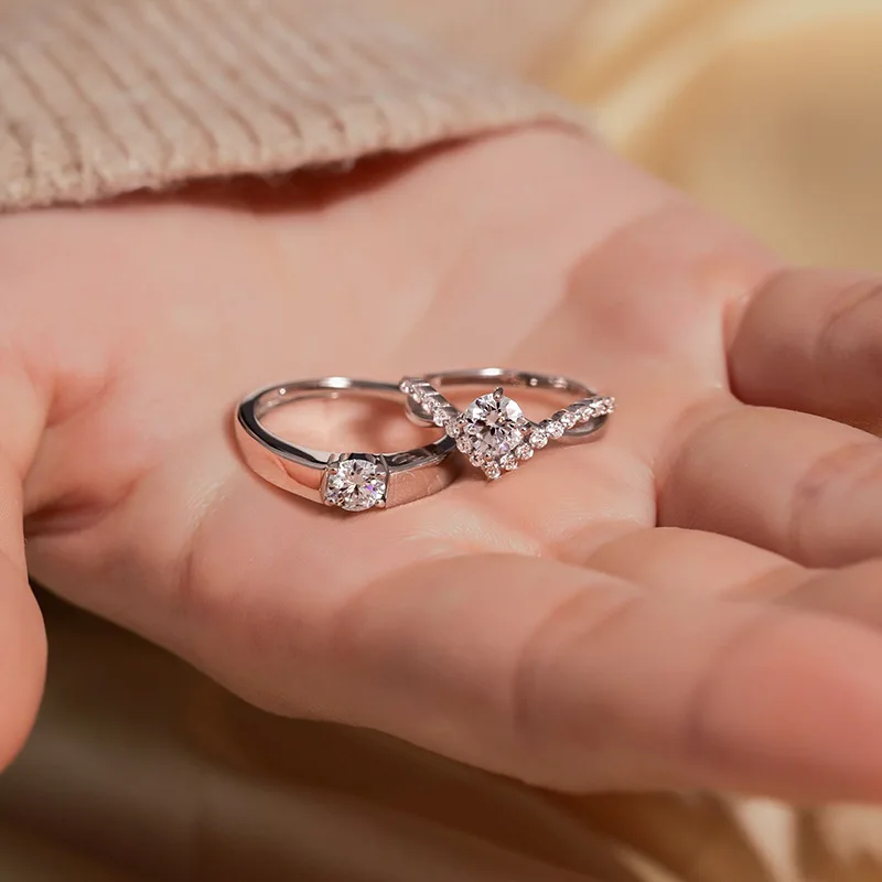New Trendy Luxury Couple Rings for Women Men Dazzling Square Zirconia Delicate Ring Wedding Valentine's Day Romantic Jewelry
