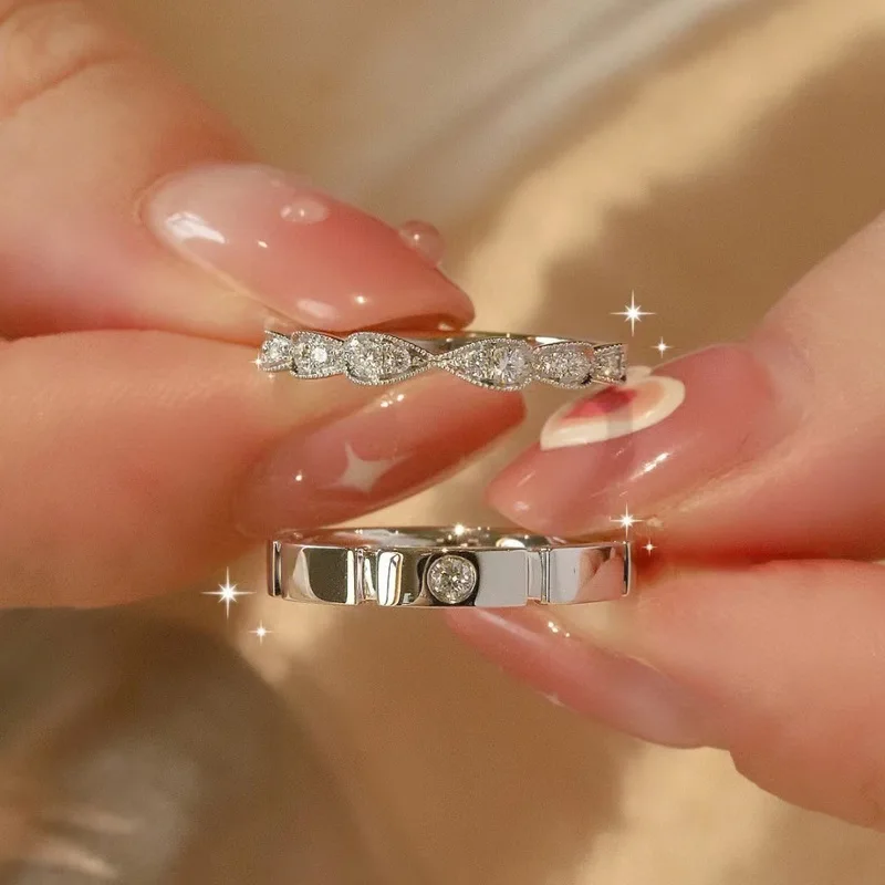 Alternative view of New Trendy Luxury Couple Rings for Women Men Dazzling Square Zirconia Delicate Ring Wedding Valentine's Day Romantic Jewelry