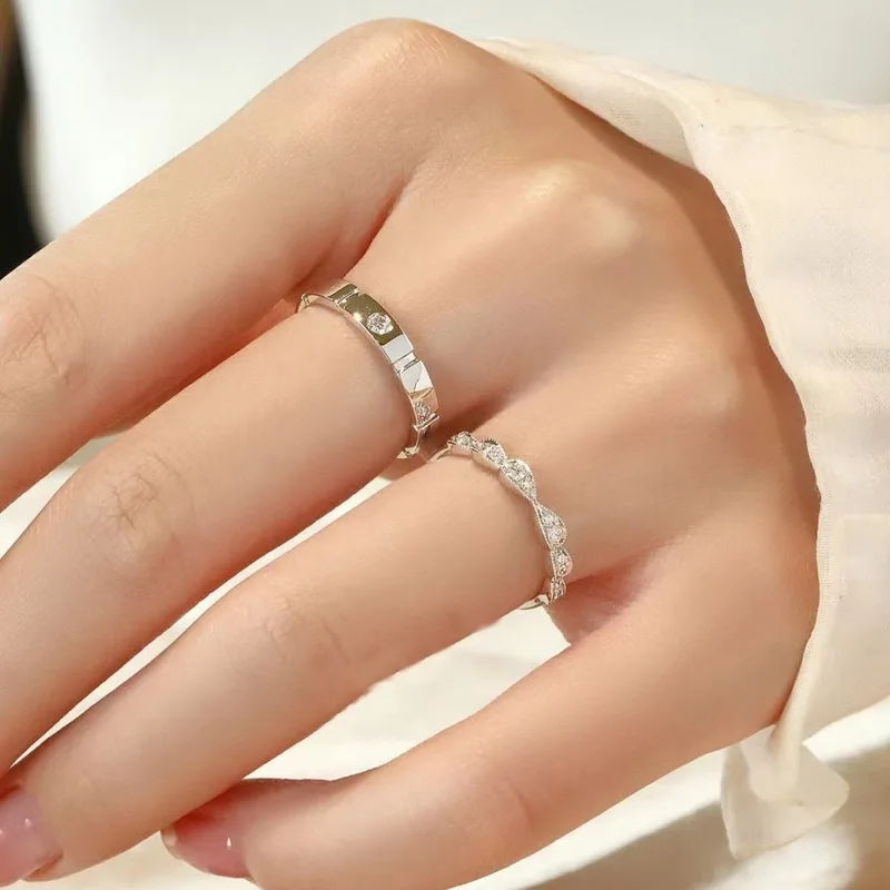 New Trendy Luxury Couple Rings for Women Men Dazzling Square Zirconia Delicate Ring Wedding Valentine's Day Romantic Jewelry