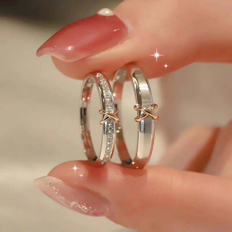 New Trendy Luxury Couple Rings for Women Men Dazzling Square Zirconia Delicate Ring Wedding Valentine's Day Romantic Jewelry