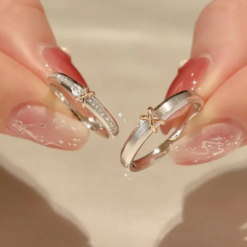 New Trendy Luxury Couple Rings for Women Men Dazzling Square Zirconia Delicate Ring Wedding Valentine's Day Romantic Jewelry