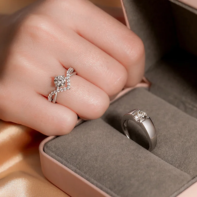 New Trendy Luxury Couple Rings for Women Men Dazzling Square Zirconia Delicate Ring Wedding Valentine's Day Romantic Jewelry