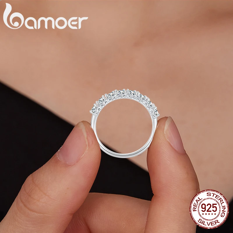 Alternative view of BAMOER 0.8CT D Color VVS1 EX Round Moissanite Ring 925 Sterling Silver Eternity Ring Women Engagement Wedding Luxury Band