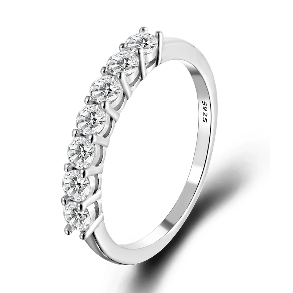 Alternative view of URMYLADY Real D Color 7 Stones 3mm Full Moissanite Row Rings S925 Sterling Silver Plate Pt950 Simple Jewelry For Wholesale