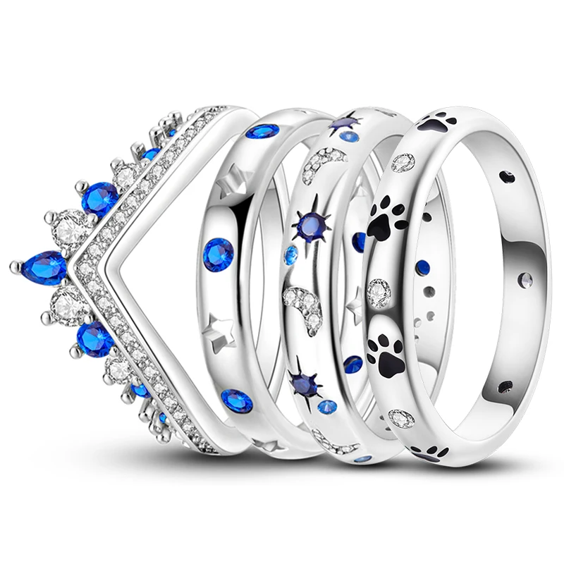 New Rings For Women 100% 925 Sterling Silver Star Moon Colorful Zircon Rings Fine Wedding Engagement Birthday Jewelry Gifts