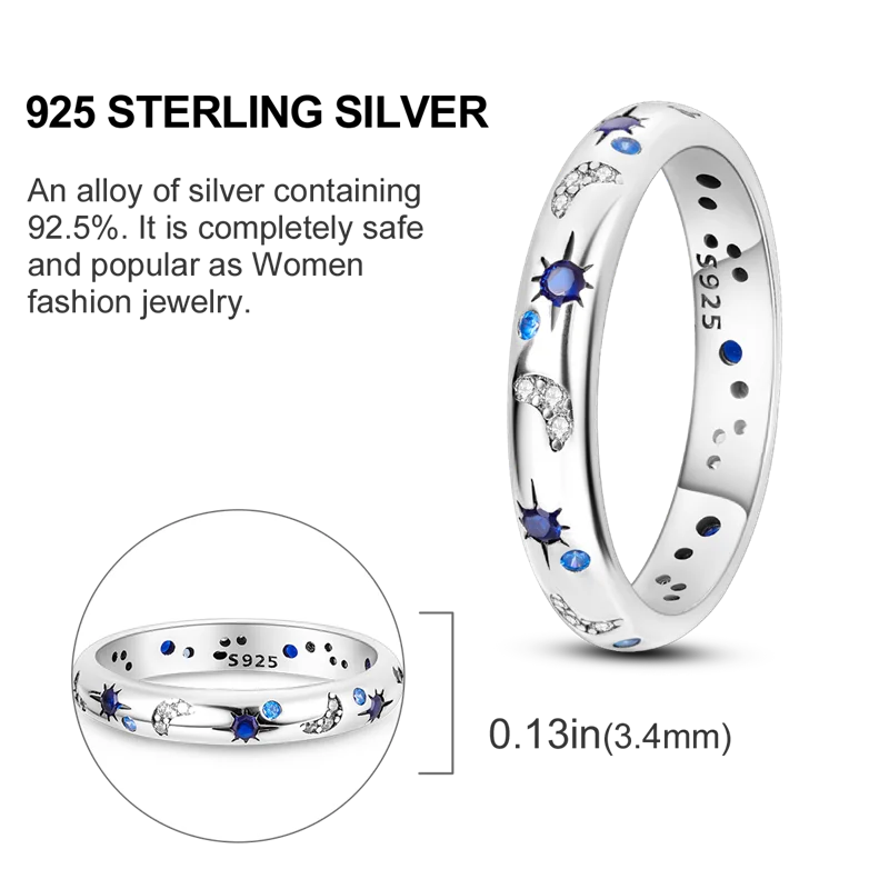 New Rings For Women 100% 925 Sterling Silver Star Moon Colorful Zircon Rings Fine Wedding Engagement Birthday Jewelry Gifts