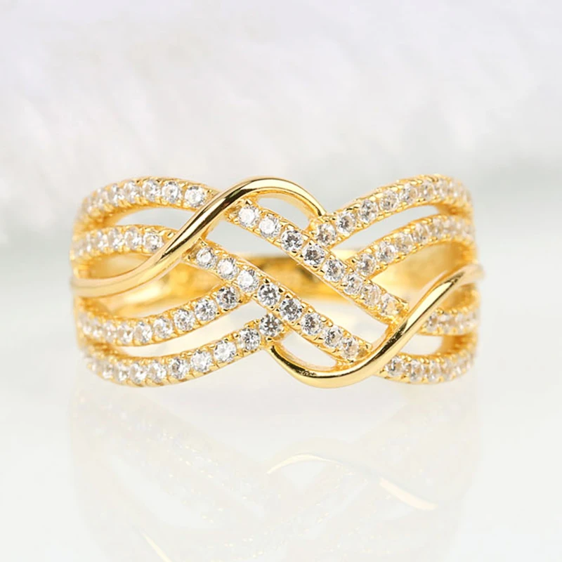 Alternative view of Huitan Hot Trendy Cross Rings Women Wedding Bands Accessories with Dazzling CZ Twist Modern Fashion Female Jewelry Drop Shipping