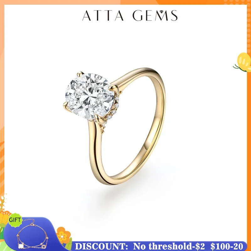 ATTAGEMS Oval Cut 9*7mm D VVS1 Color Solid Real Gold18K Moissanite Ring Jewelry for Women Engagement Wedding Lady's Gift Luxury