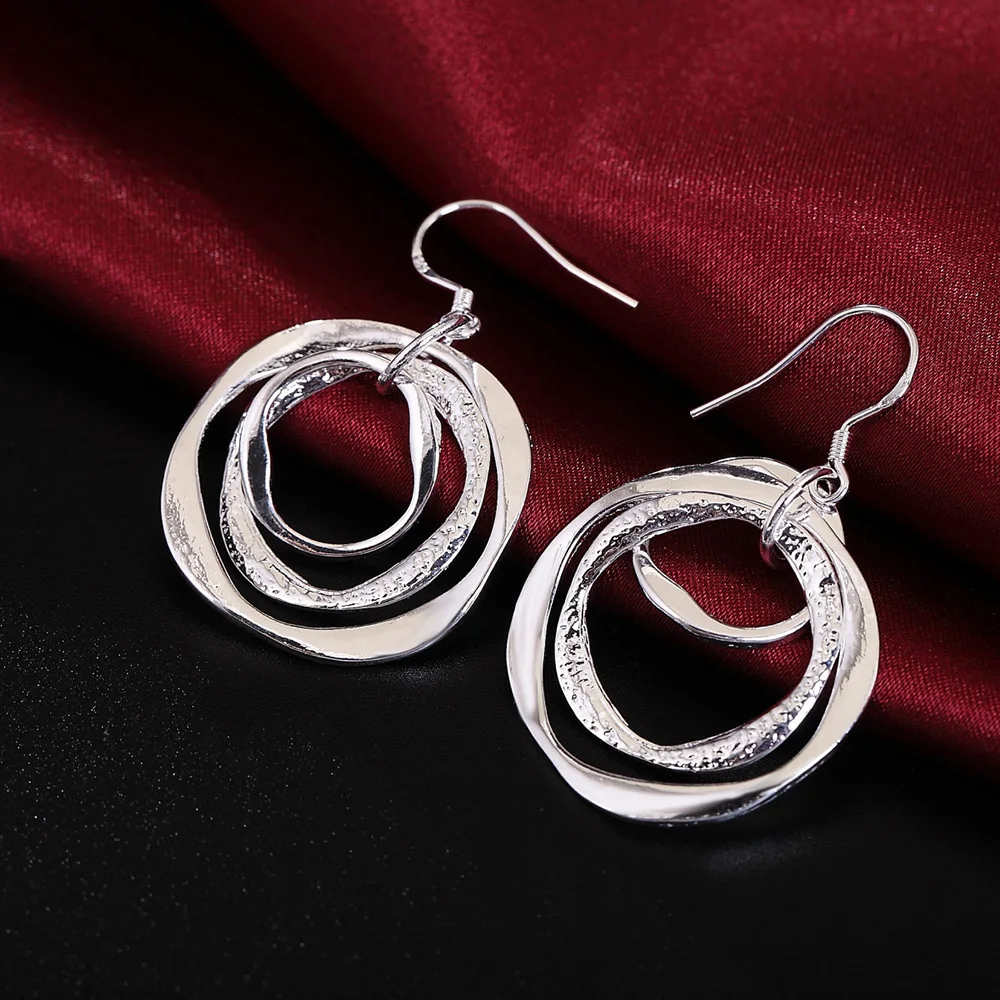 Alternative view of Production charm women lady Valentine's gift  silver color circles earringscharm Women free shipping  jewelry