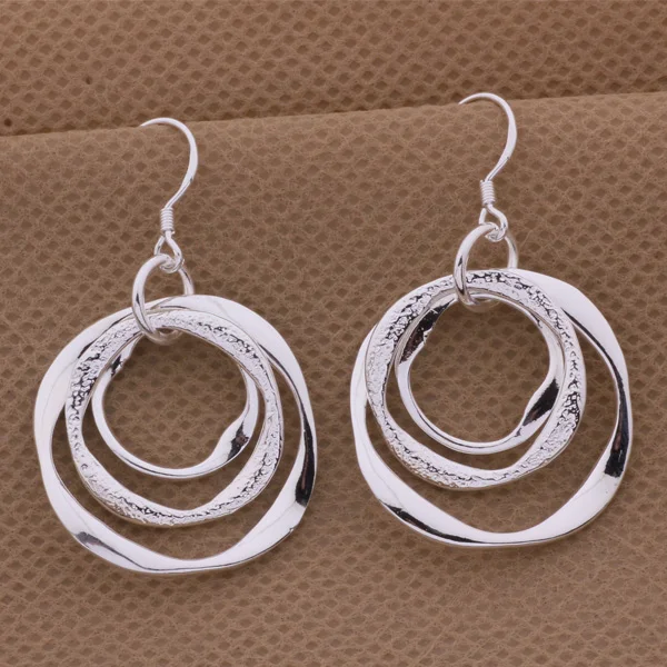 Production charm women lady Valentine's gift silver color circles earringscharm Women free shipping jewelry