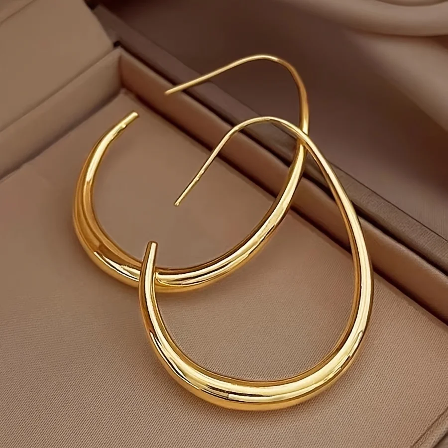Glossy Minimalist Water Drop Design Hoop Earrings Copper 18K Gold Plated Jewelry Vintage Elegant Style For Women Daily Wear
