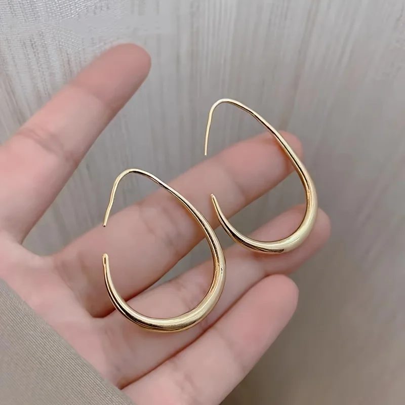 Alternative view of Glossy Minimalist Water Drop Design Hoop Earrings Copper 18K Gold Plated Jewelry Vintage Elegant Style For Women Daily Wear