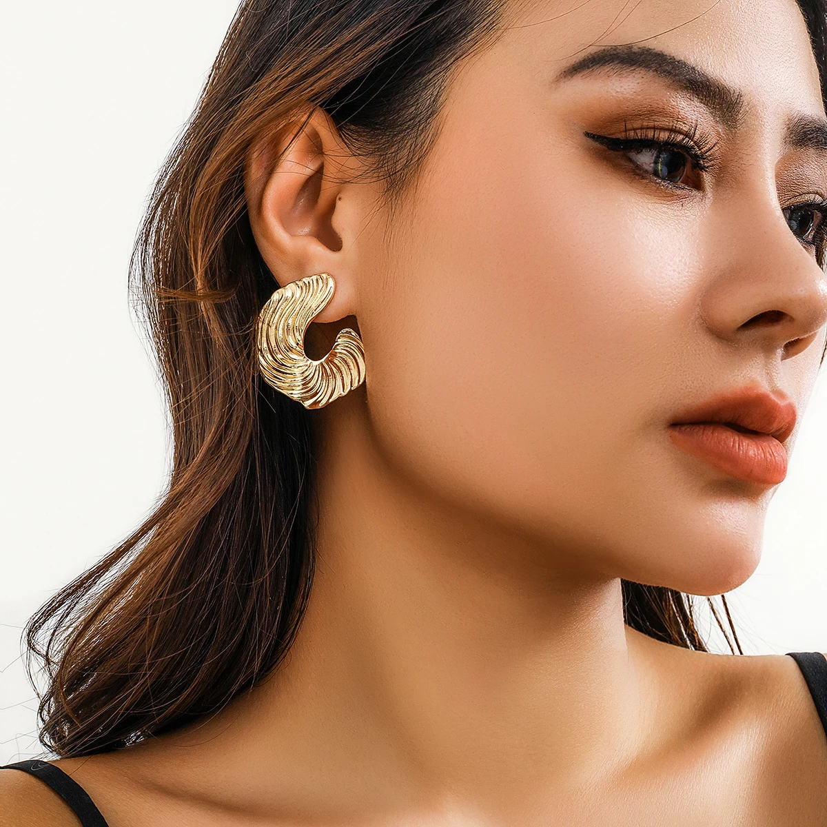 Alternative view of IngeSight.Z Vintage Geometric Irregular Texture Stud Earrings for Women Hiphop Metal Gold Color Earrings Christmas Party Jewelry