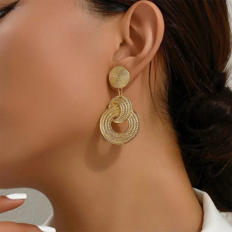 Geometric Gold Color Earrings Fancy Drop Simple New Design Large Punk Jewelry Trendy Fashion Accessories Giifts Party For Women