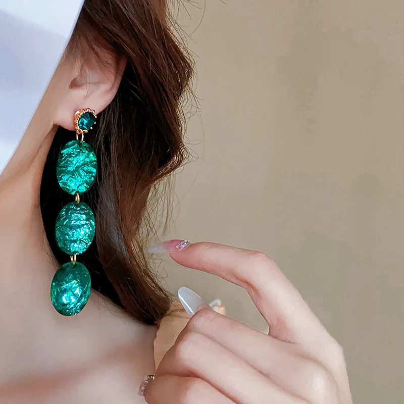Emerald Oval Rhinestone Dangle Earrings for Women French Vintage Retro New in Earring 2024 Trend Charms Luxury Advanced Jewelry Emerald Oval Rhinestone Dangle Earrings for Women French Vintage Retro New in Earring 2024 Trend Charms Luxury Advanced Jewelry