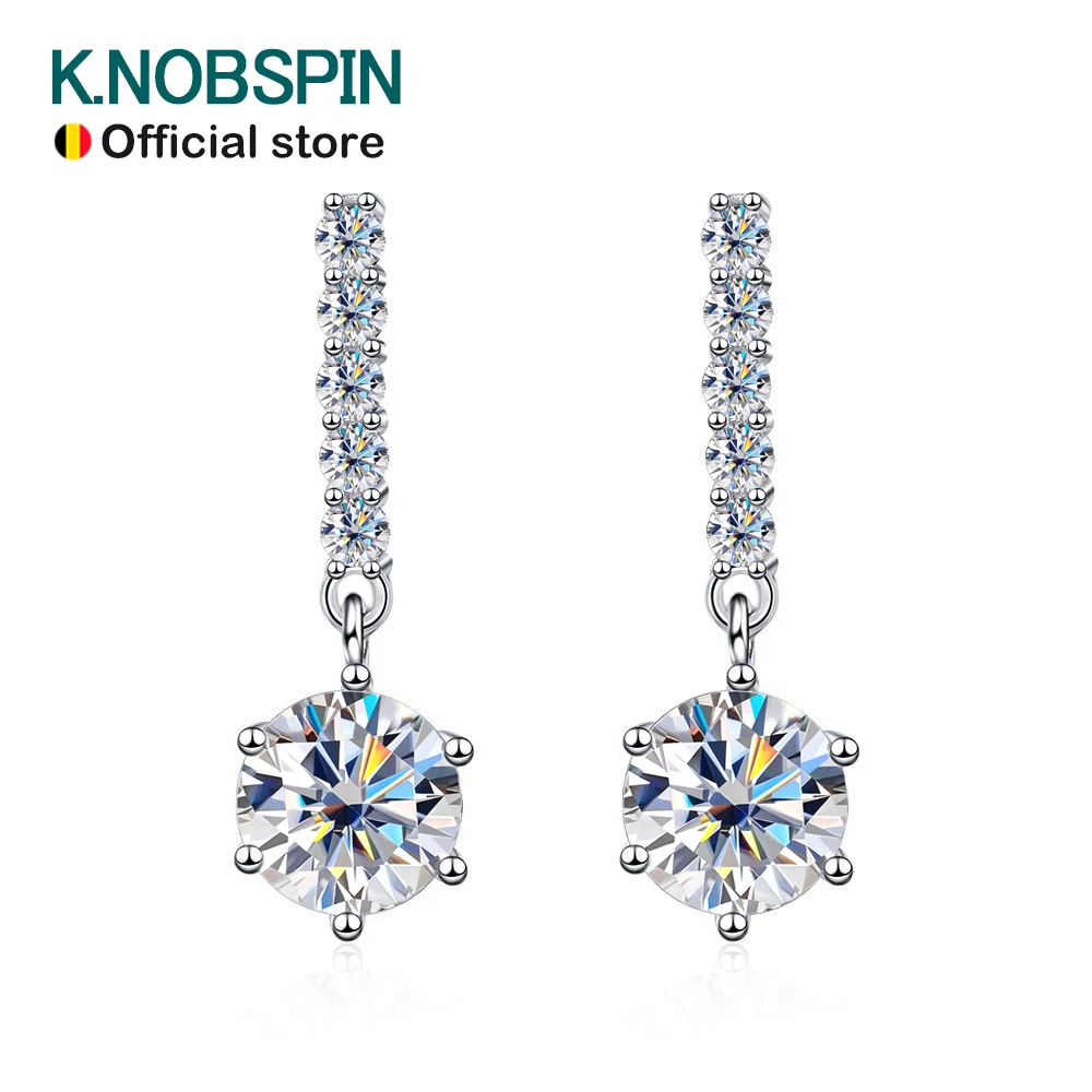 KNOBSPIN 1ct D Color Moissanite Earrings for Women Sparkling Diamond Fine Jewelry with GRA 925 Sterling Sliver Plated 18k Earrin