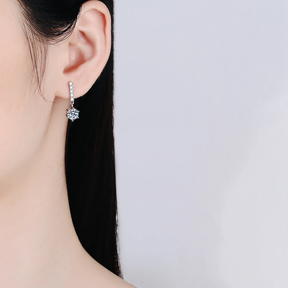 KNOBSPIN 1ct D Color Moissanite Earrings for Women Sparkling Diamond Fine Jewelry with GRA 925 Sterling Sliver Plated 18k Earrin
