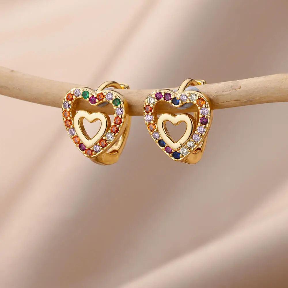 Hollow Zircon Heart Earrings For Women Stainless Steel Gold Plated Heart Shaped Earring Luxury Wedding Couple Jewelry Gift 2023